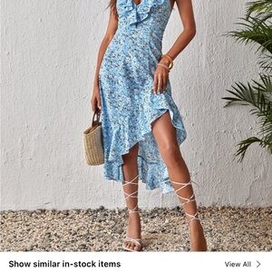 SHEIN Floral Blue Ruffle Dress